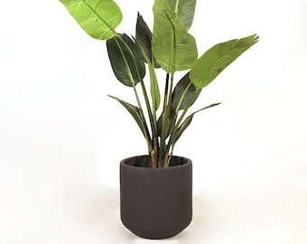 10" Large Fiber Clay Planter-Cylinder Pot - Mid-century Pot outdoor planter - Indoor Planter - pottery planter Charcoal