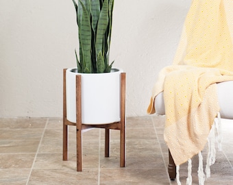 Mid Century Modern Plant Stand - Plant Stand with Pot - 10'' Ceramic Planter - Indoor Planter - Modern Decor - Retro Home Decor Color Honey
