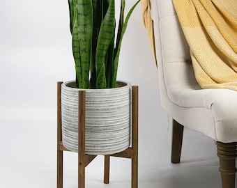 10 inches Home Decorative Planter - Planter with stand - Mid Century Modern - Large Planter - Cylinder Pot - Modern Decor - Chestnut