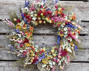 Bright Summer Meadow Dried Flower Wreath: Virginia Handcrafted Floral