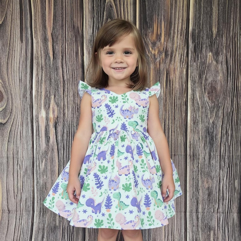 Dinosaur dress for girls, girly dinosaur dress, Dinosaur party dress, dinosaur themed party dress, twirl dress girls