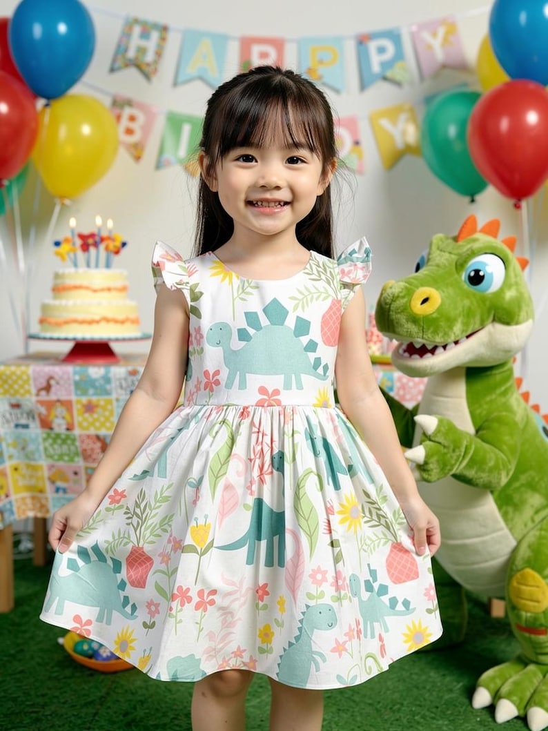 Dinosaur dress for girls,baby dinosaur dress,pastel dinosaur dress,watercolor dinosaur dress,toddler dinosaur dress,two rex birthday dress