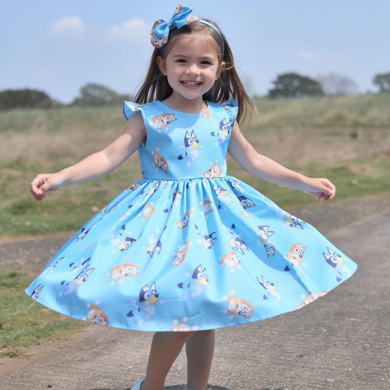 Bluey and Bingo dog dress for girls, bluey dress for baby, Bluey and Bingo dress for girls, birthday dress bluey for girls,Bluey theme party