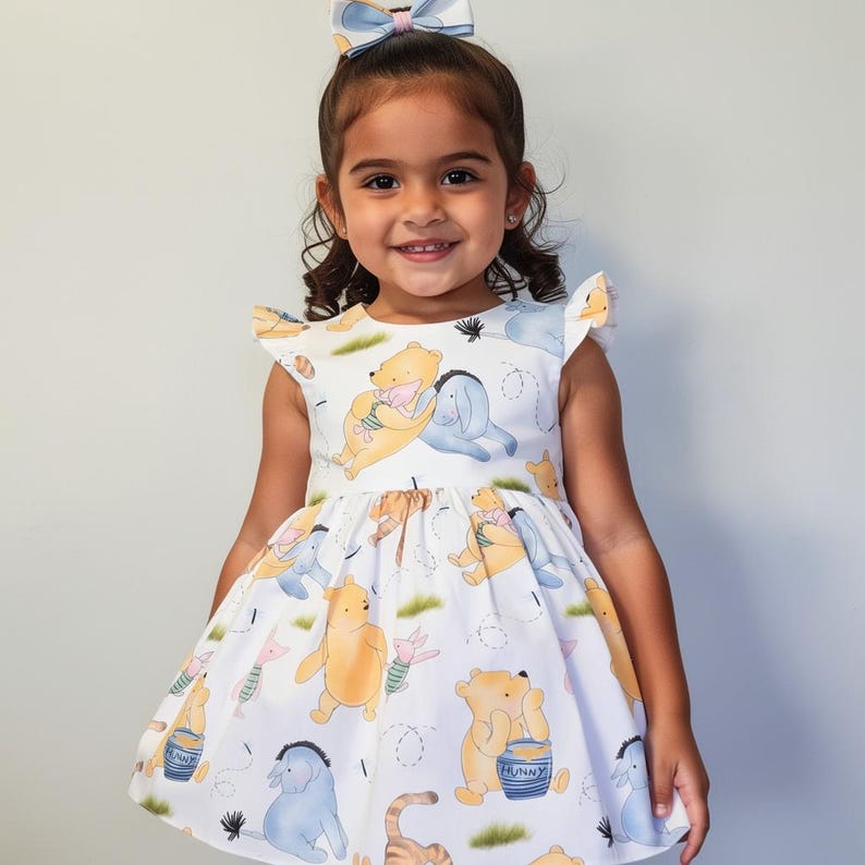 Handmade Winnie the Pooh Cotton Dress, Baby Toddler Outfit