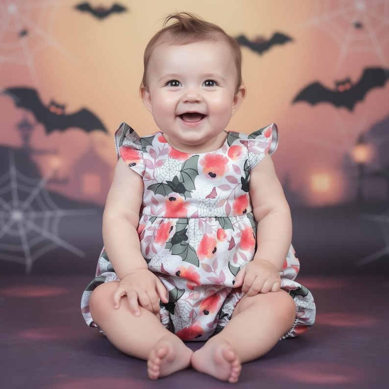 Baby goth romper, whimsy goth baby outfit, baby goth baby gift, Bats baby romper, Halloween baby costume, baby bats romper, baby goth bubble