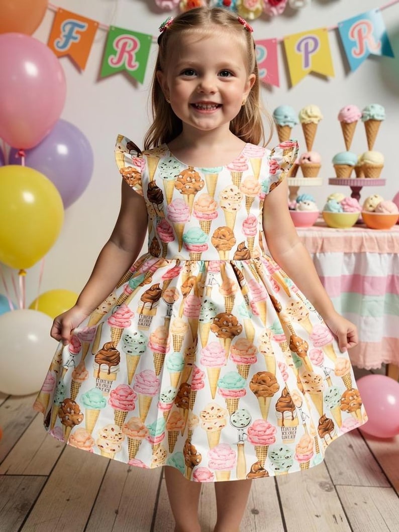Ice cream dress girls, ice cream dress toddler, ice cream dress baby, 1st birthday dress, smash cake dress, vintage ice cream dress