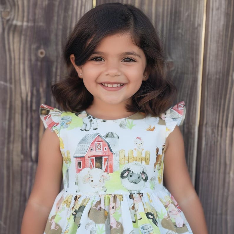 Farm animals dress, farm birthday dress, farm themed dress, farm theme birthday dress, baby animals dress, farmer dress for girl
