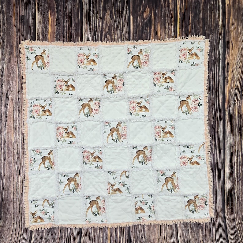 Handmade baby rag quilt, rag quilt for baby, shower gift, little deer quilt, woodland baby quilt