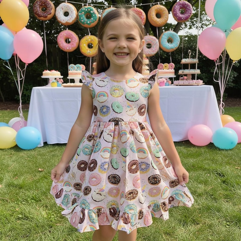 Donut dress, DoNut Grow up dress, baby first birthday dress, smash cake dress, pastry dress for girls, dress with donuts, donut themed dress