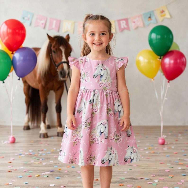 Pink Pony Party Dress, Horse Print Girls Dress, Baby Shower Gift