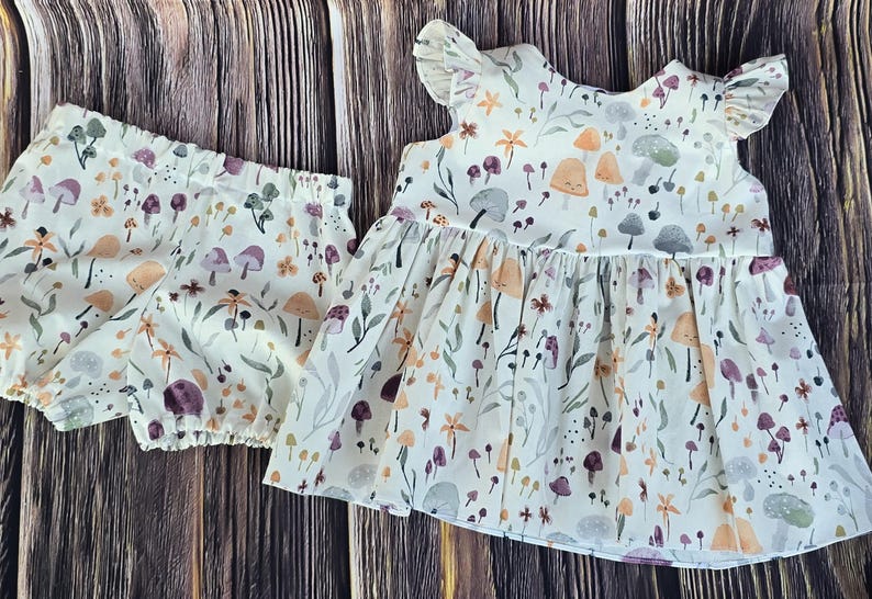 Mushroom romper set for baby, cute mushroom baby gift, mushroom baby shower gift, gift for baby, natural mushroom romper set