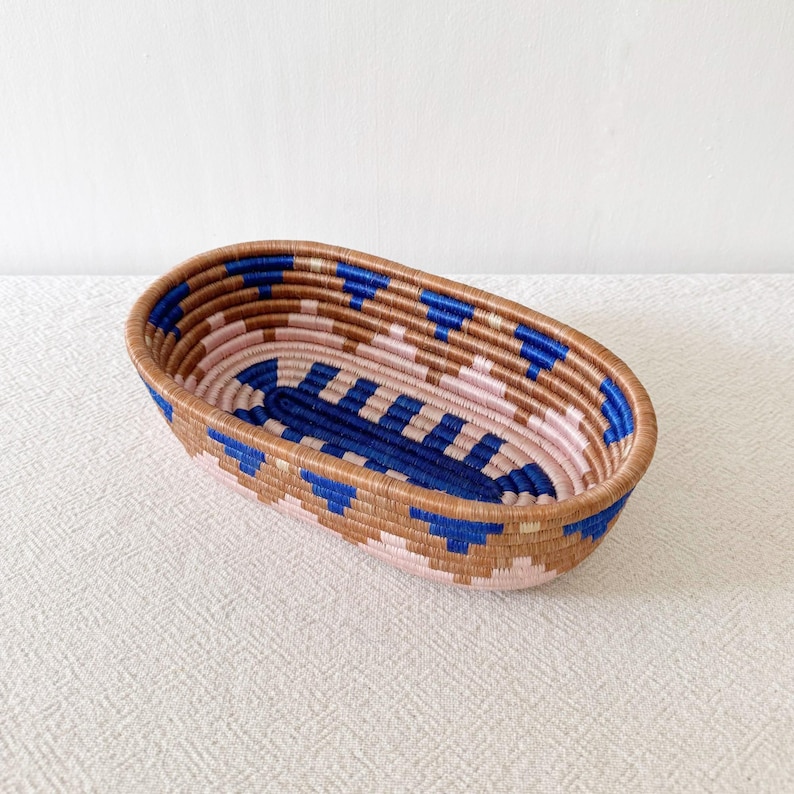 African Bread Basket- Moanda // Sisal and Sweetgrass // Woven Basket // Made in Rwanda // Pink, Blue, Brown