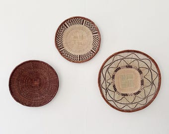 Binga Basket Wall Set of 3, Zimbabwe Tonga Baskets, African Basket Set #K086