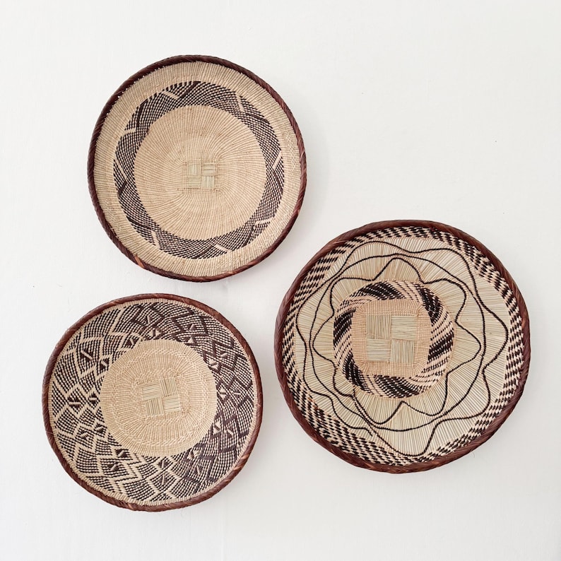 Binga Basket Wall Set of 3, Zimbabwe Tonga Baskets, African Basket Set #K079