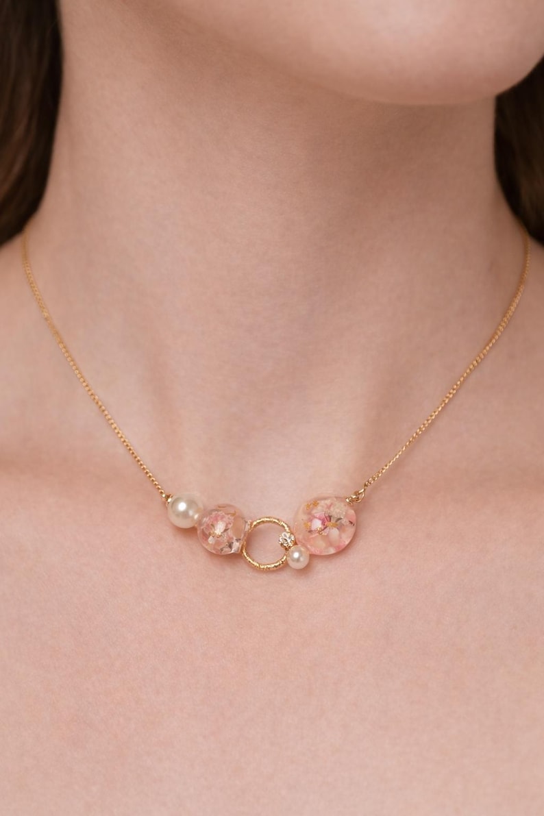 Real Pressed Flower Necklace | Baby Pink Pendant | Sakura Pendant