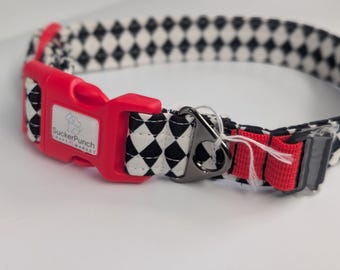 Fi dog collar glow in the dark harlequin 11.25" - 18" adjustable red hardware Fi standard 1"
