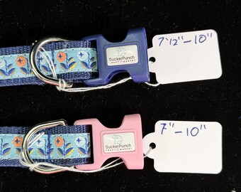 Spring Flowers on blue cat or dog collar 5/8" NOT BREAKAWAY 7" to 10.5" multiple sizes