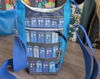 Police Box Tardis Weeping Angel Doctor waterproof water bottle crossbody bag - standard size