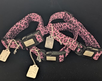 Pink Leopard Print cotton dog collar 1" wide Large - xl