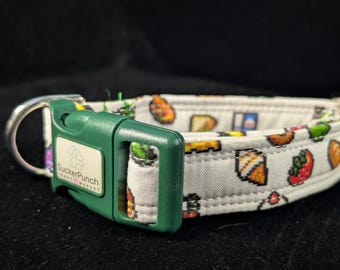Pixel food 9" - 14" adjustable green hardware 1" wide dog collar