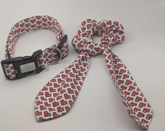 Pixel hearts ponytail scrunchie hair accessory - matching dog collar available