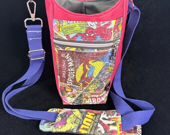 Vintage comic book cover themed waterproof water bottle crossbody bag -Standard size