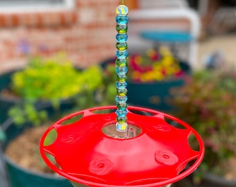 Beaded Hummingbird Feeder: Lampworked Glass Garden Decor, Bird Lover Gift