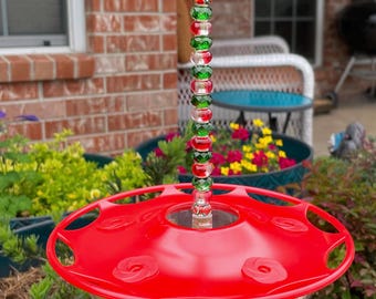 Beaded Hummingbird Feeder: Lampworked Glass Garden Decor, Bird Lover Gift