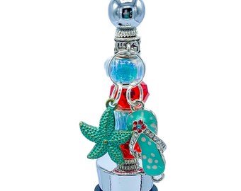 Beachy Wine Stopper: Colorful Beads, Starfish Charm & Sparkling Sandal