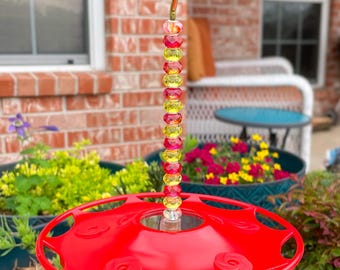 Beaded Hummingbird Feeder: Lampworked Glass Garden Decor, Bird Lover Gift
