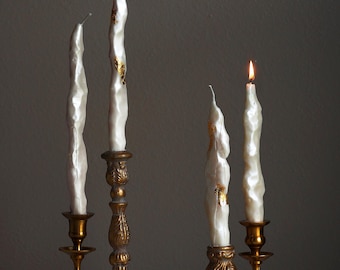 Handcrafted Sculptural Irregular Baroque Pearl Taper Candles with Gold Leaf Accents – 100% Natural Soy Wax Beeswax Blend ( 1 candle )