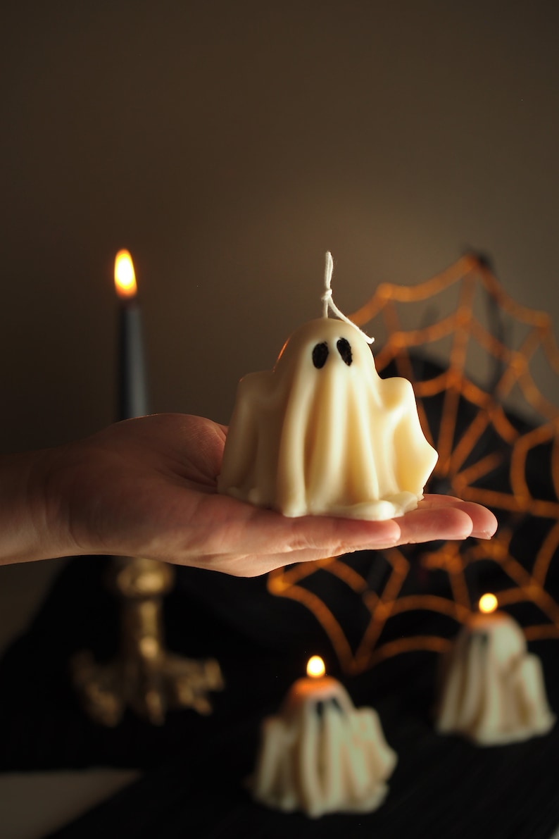Handmade Halloween Ghost Candle, Soy Wax, Pine Forest Scent