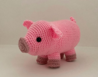 Handmade Crochet Pig Plush: Pink Amigurumi Farm Animal Toy