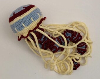 Blue and Yellow Jellyfish Crochet Plush - Ocean Theme Amigurumi Gift, Handmade Toy Animal