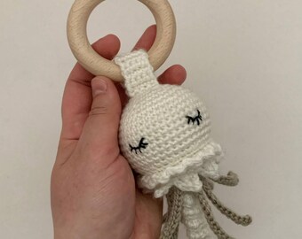 Jellyfish Teething Ring, Octopus Stuffed Baby Toy, Ocean Theme Newborn Shower Gift