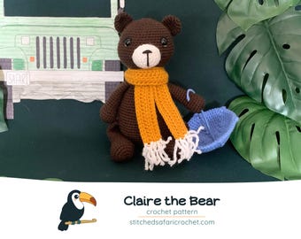PDF Crochet Pattern Teddy Bear, Instant Download Amigurumi Tutorial In English, Cute Bear DIY Beginner Crochet For Nursery Safari Theme.