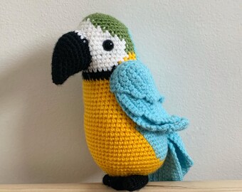 Blue and Yellow Macaw Crochet Plush Parrot - Tropical Bird Amigurumi Gift, Handmade Toy Animal