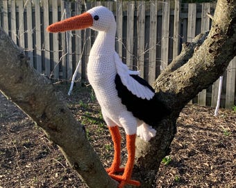 White Stork, Collectible Toy Animal, Large Realistic Amigurumi Wading Bird, Custom Gift Idea