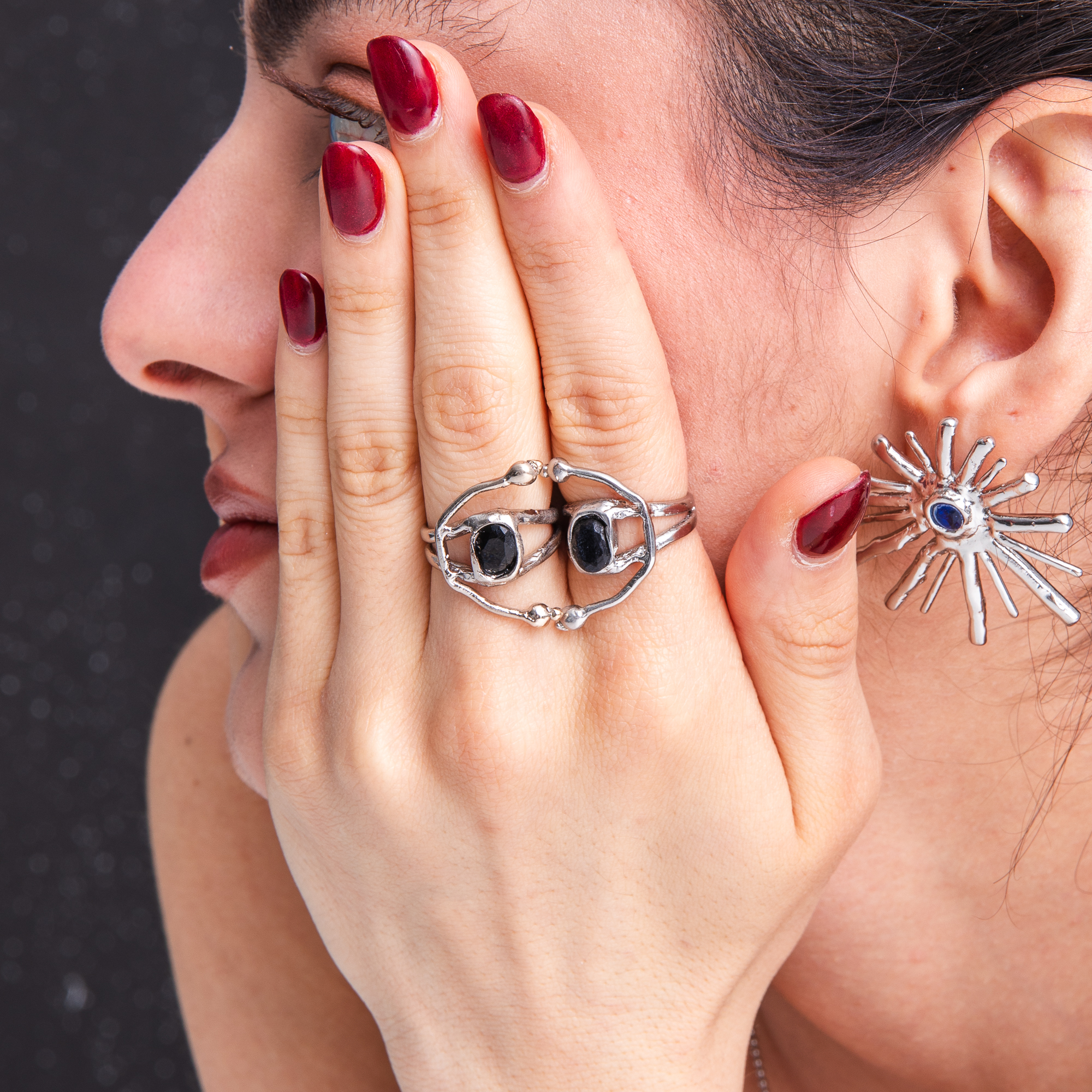 Rhodium Plated Brass Cat Eye Ring, Organic Wrap Band, Green Stone Jewelry, Minimal Design