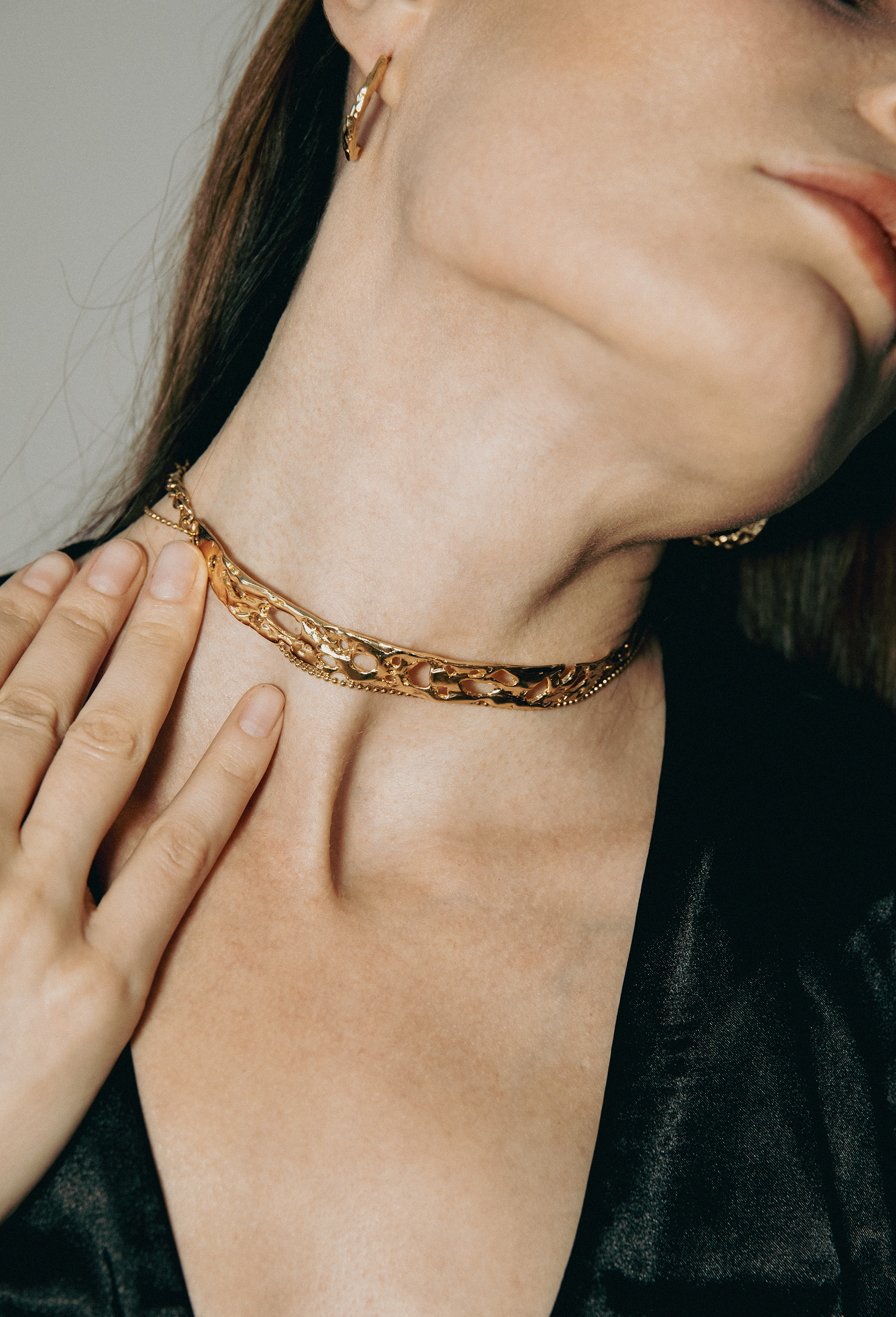 Gold Plated Brass Filigree Choker Necklace, Vintage Lace Collar Statement Jewelry