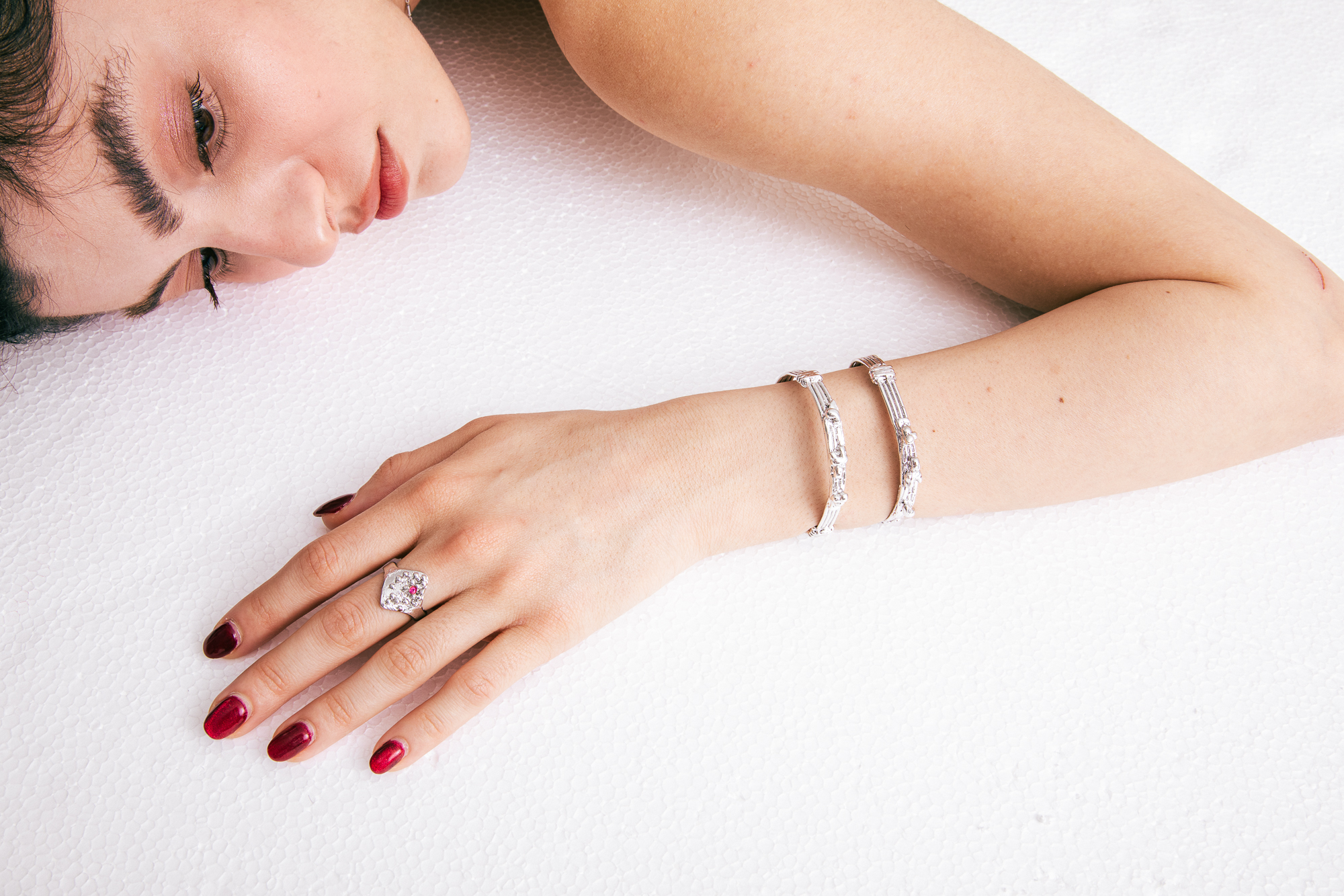 Textured Rhodium Plated Brass Cuff Bracelet, Organic Open Bangle, Minimalist Statement Jewelry