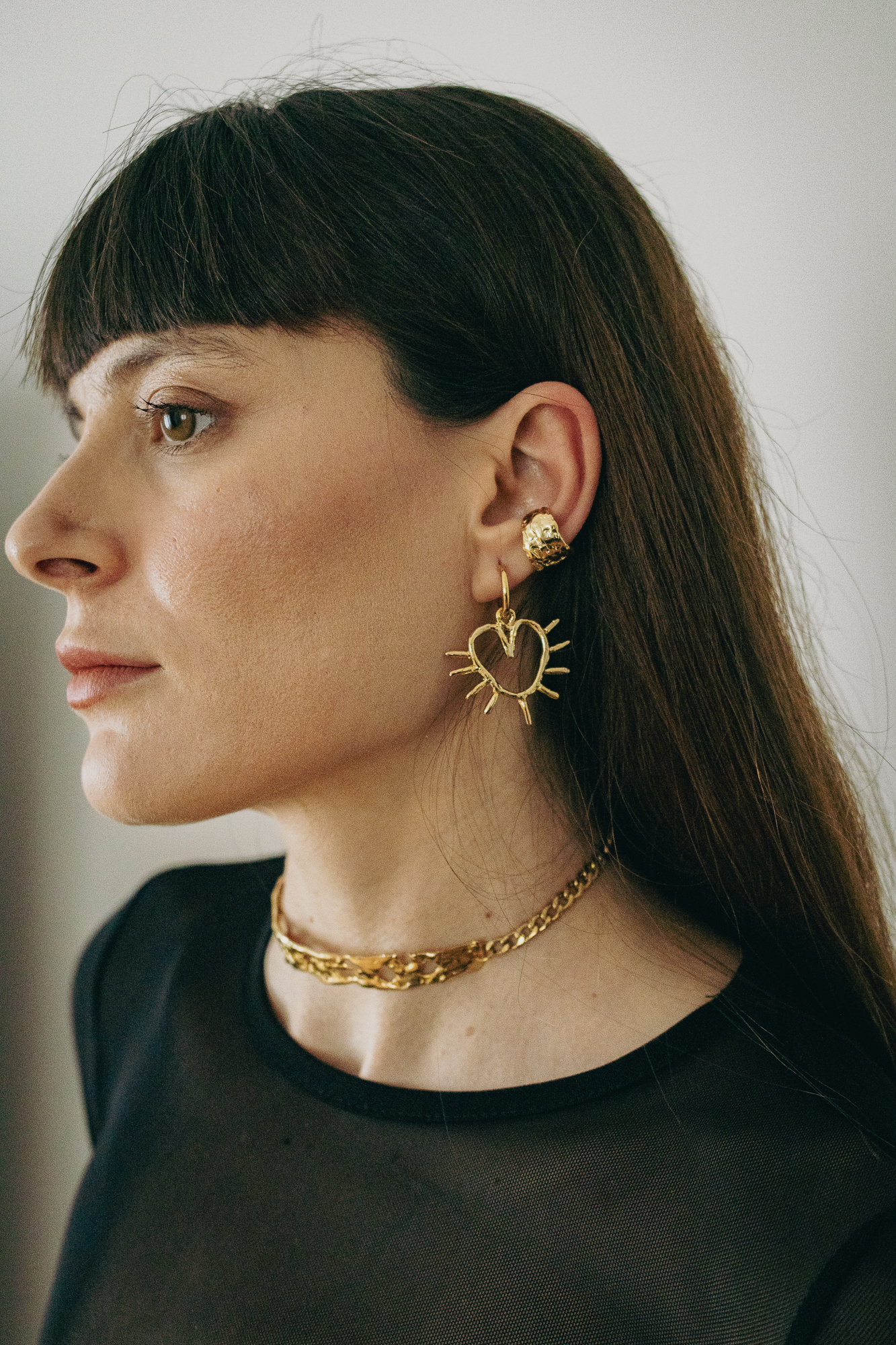 Gold Plated Brass Heart Sunburst Dangle Earrings, Celestial Statement Jewelry