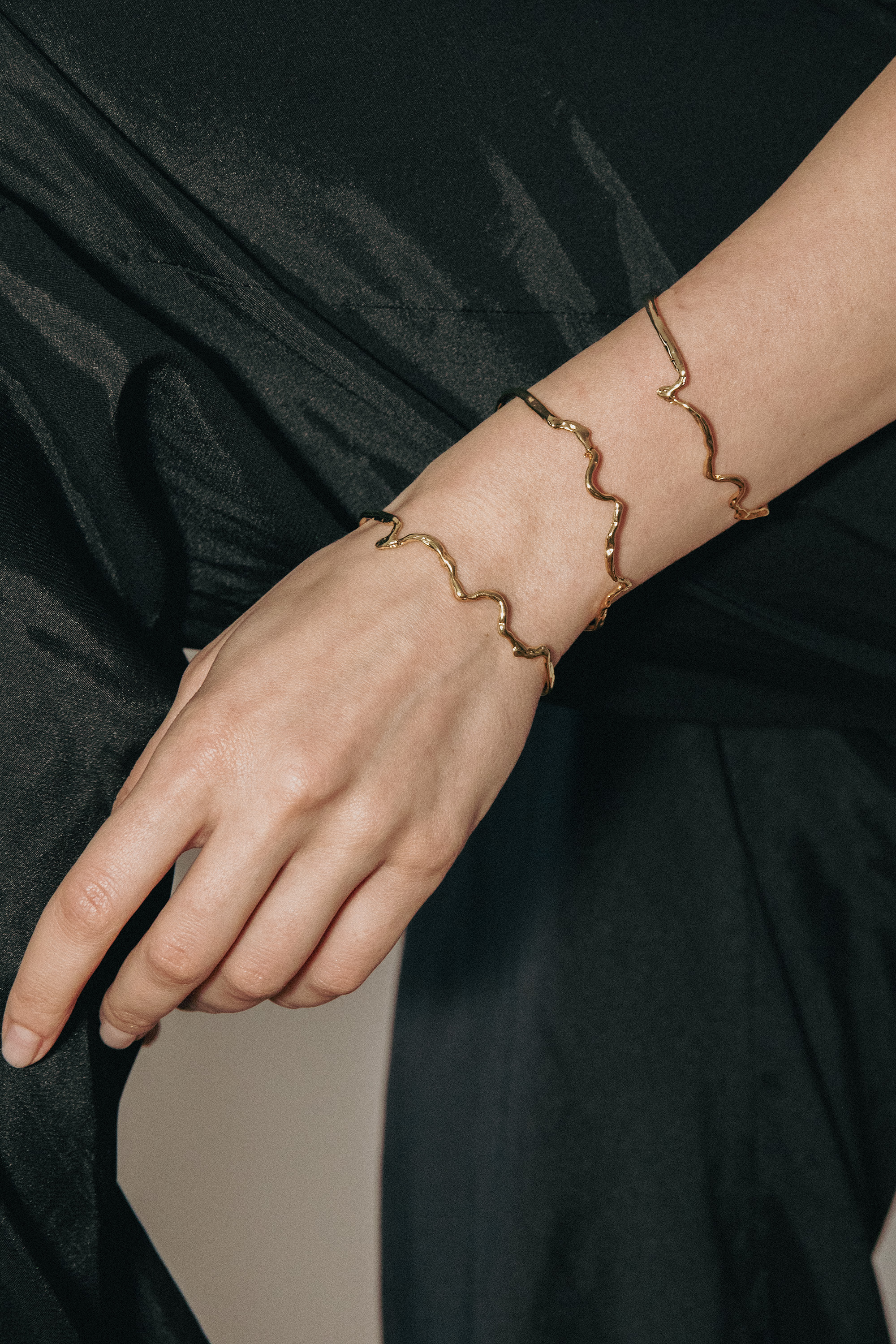 Abstract Wave Cuff Bracelet, Gold Plated Brass, Minimalist Open Bangle