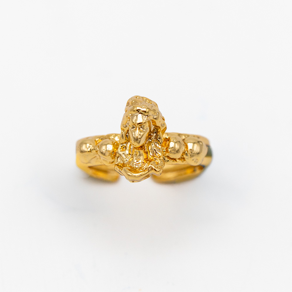 Gold Plated Goddess Ring, Adjustable Fit Brass Bust Jewelry, Sculptural Art Piece
