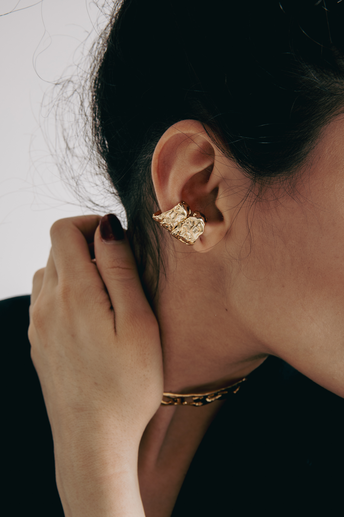 Textured Gold Plated Brass Ear Cuff, No Piercing Ear Wrap, Minimalist Statement Jewelry