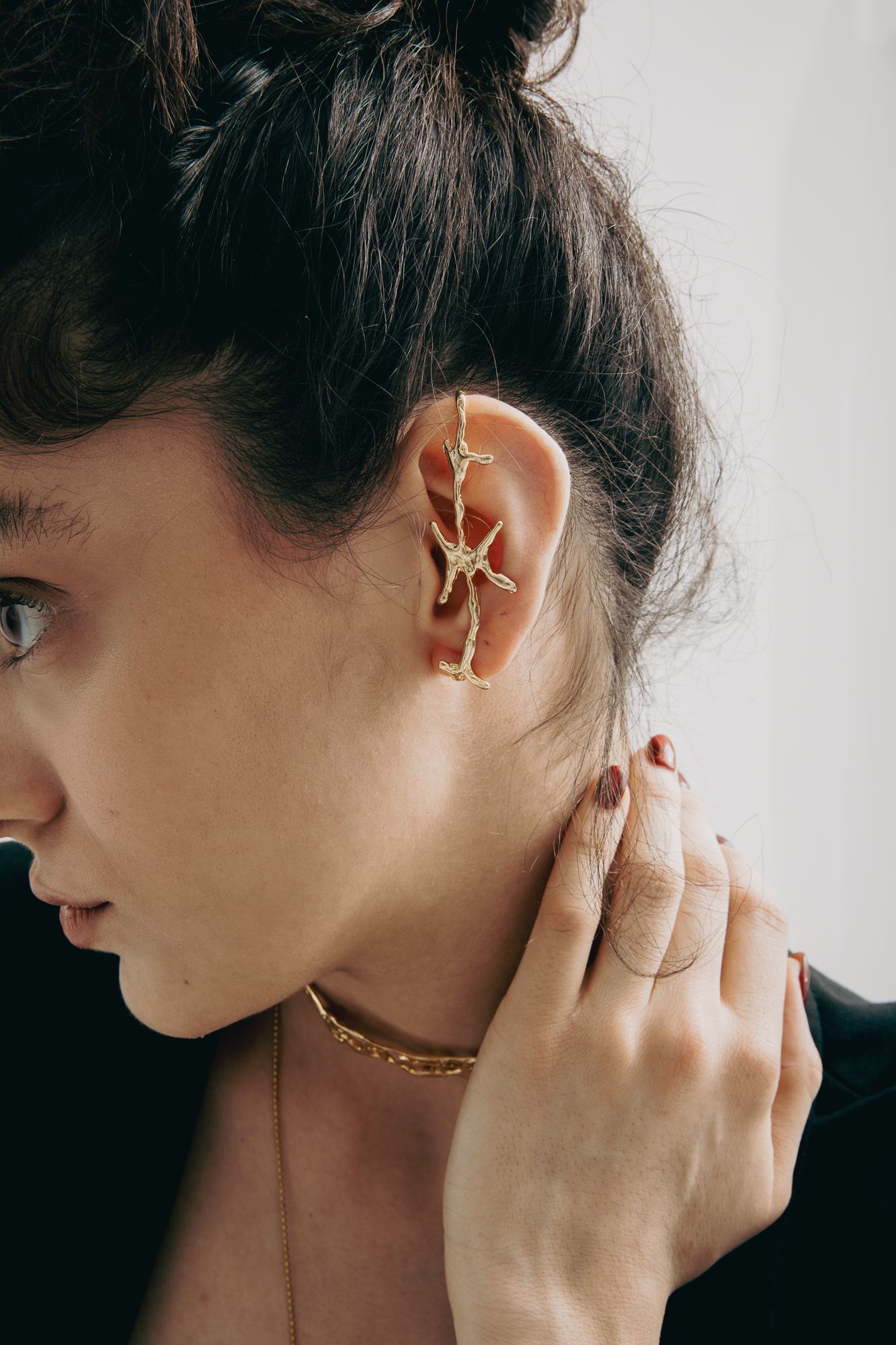 Gold Plated Brass Branch Ear Cuff, Twig Ear Wrap, No Piercing Climber