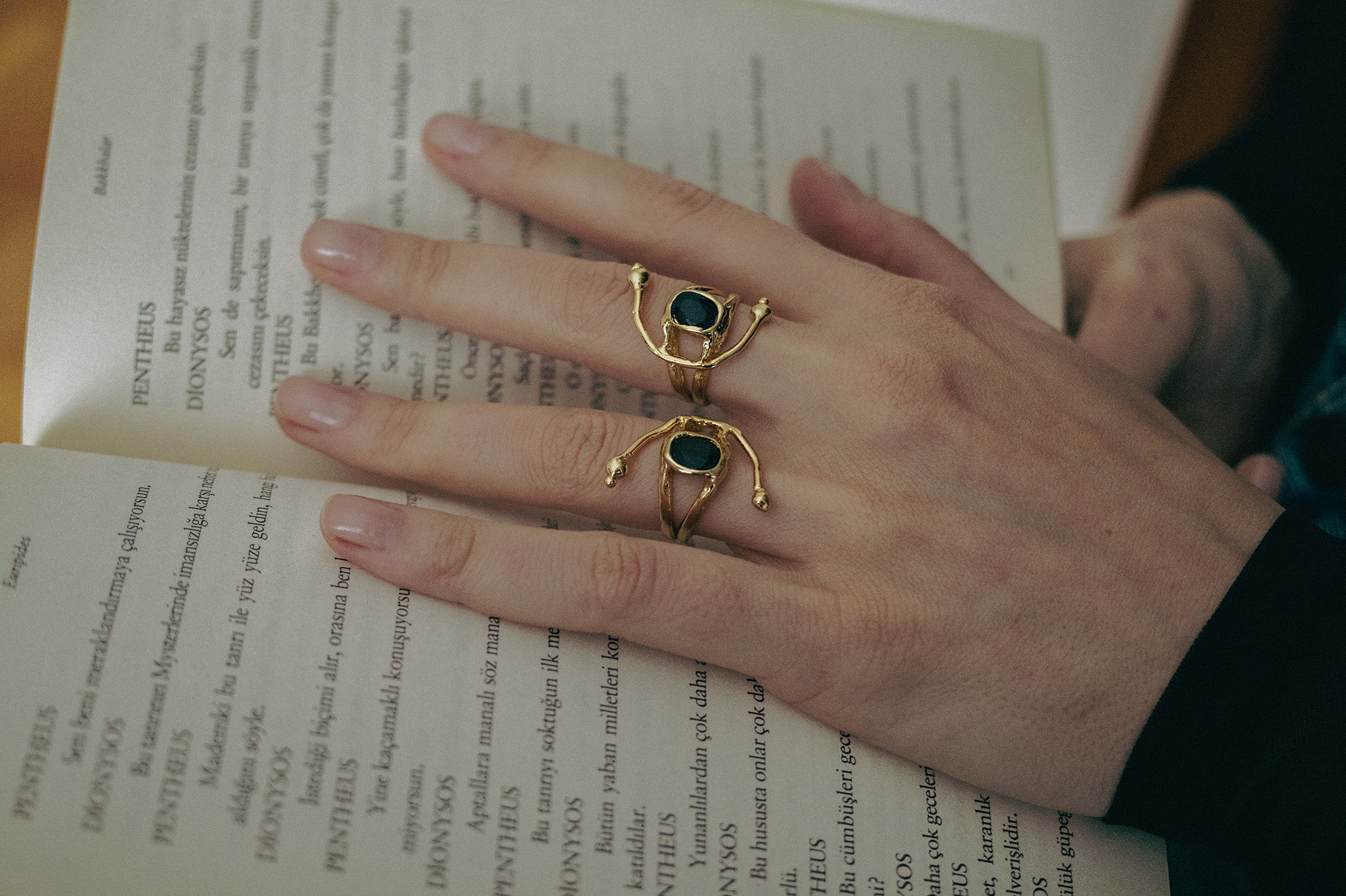 Gold Plated Brass Cat Eye Ring, Organic Wrap Band, Green Stone Jewelry, Minimal Design