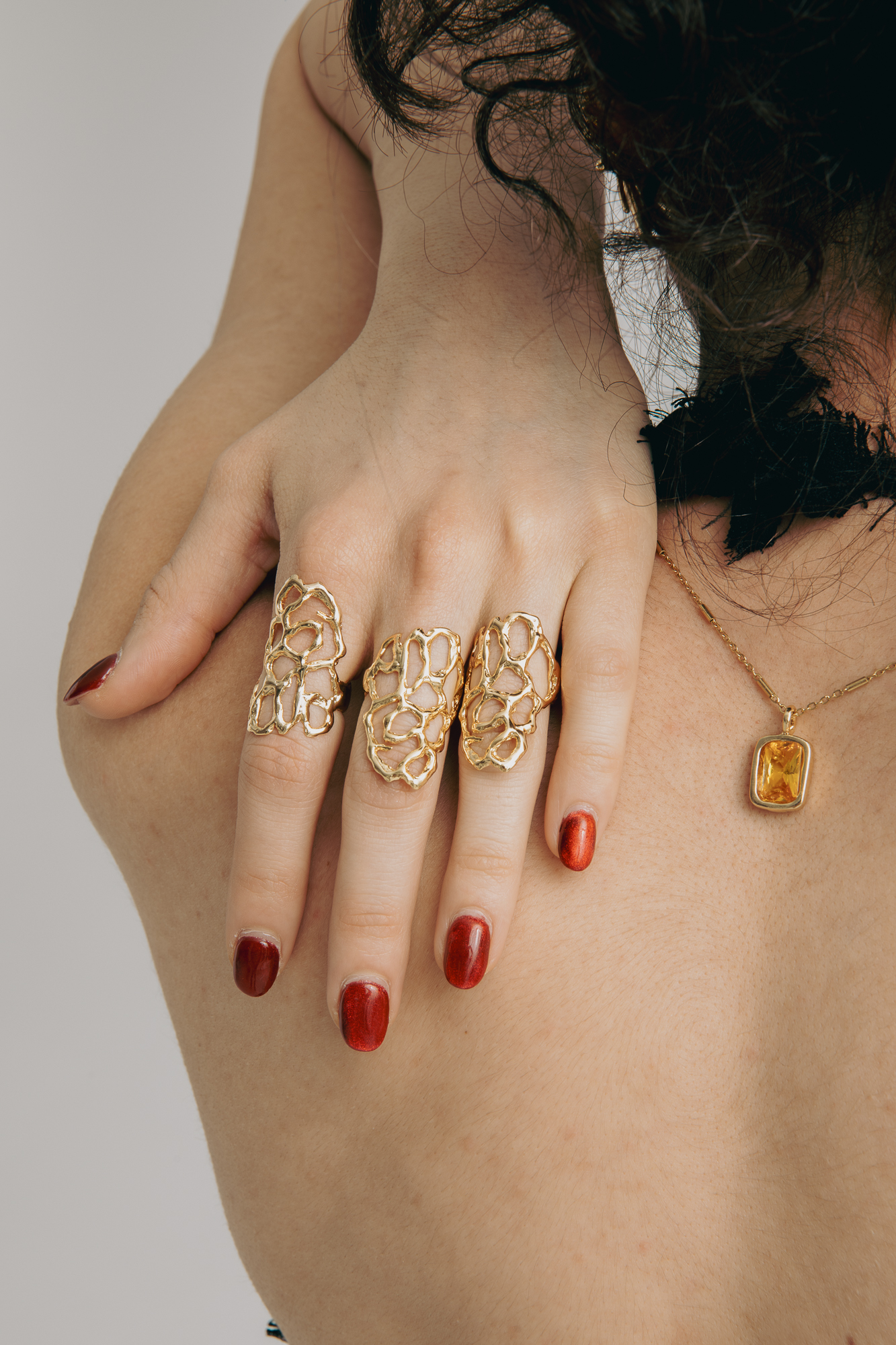 Openwork Ring, Organic Brass Jewelry, Architectural Design, Fluid Sculptural Form, Gold Plated Handmade Accessory